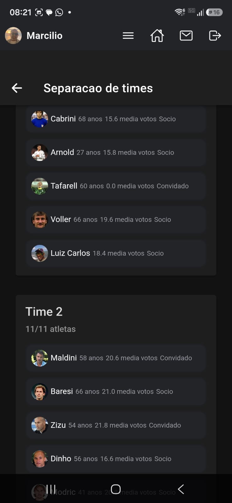 Separação de times