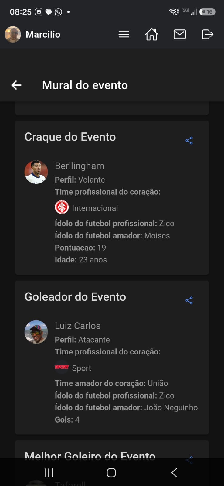 Craque e Goleador do evento