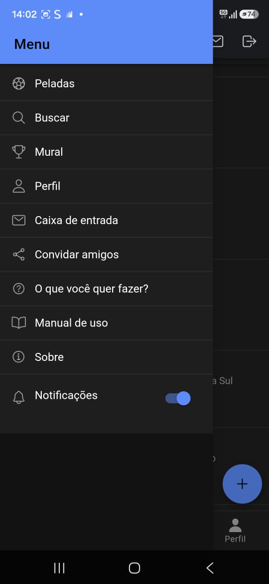 Menu com Convidar amigos