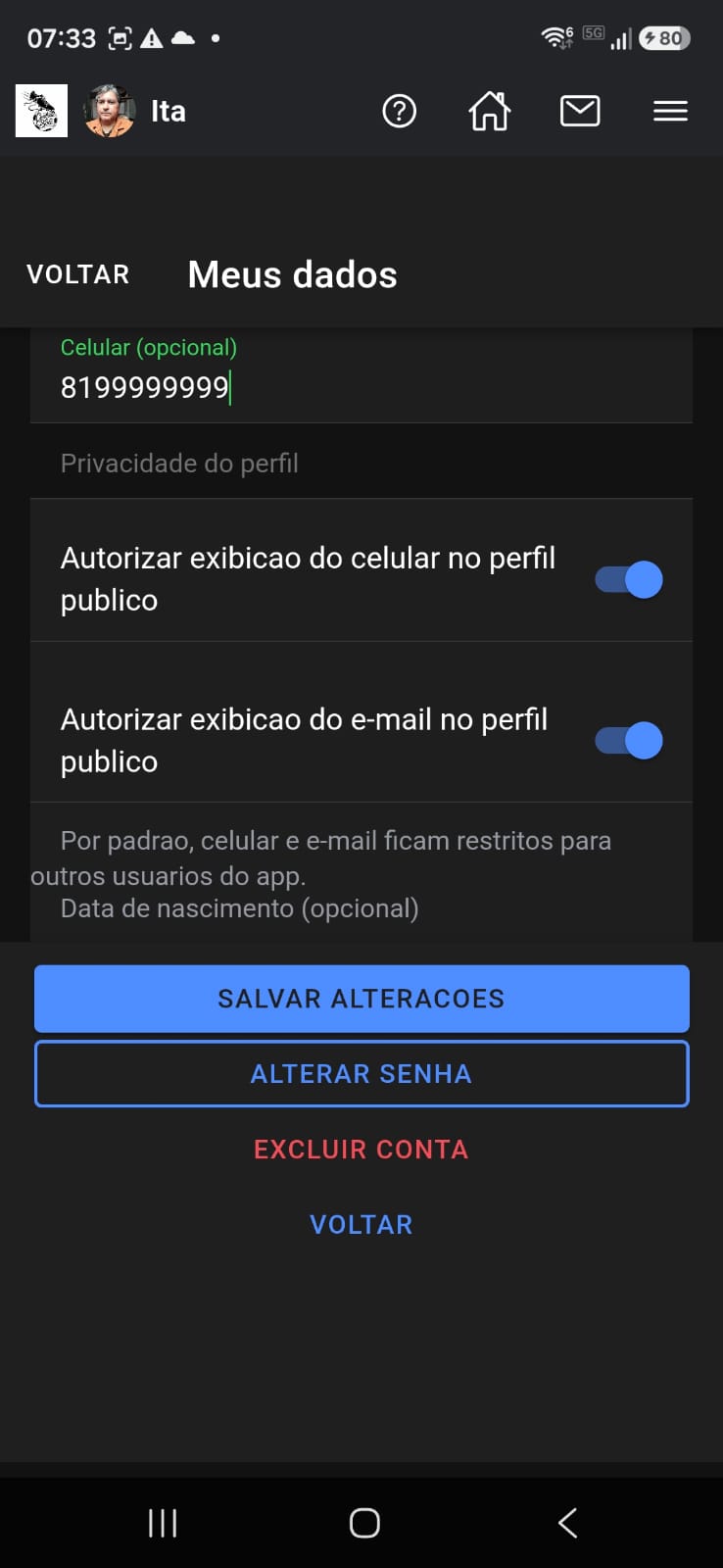 Meus dados
