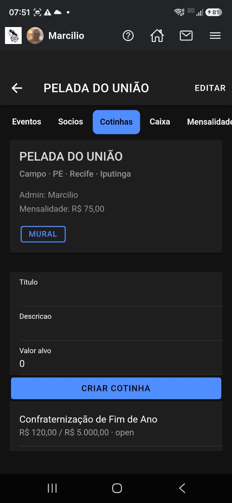 Pelada: aba Cotinhas