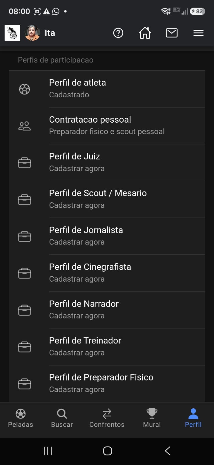 Perfil com a lista de papéis