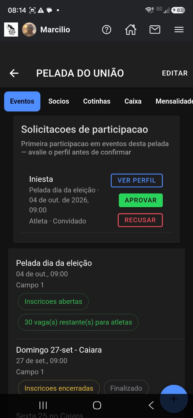Administrador aprovando a apresentação de perfil