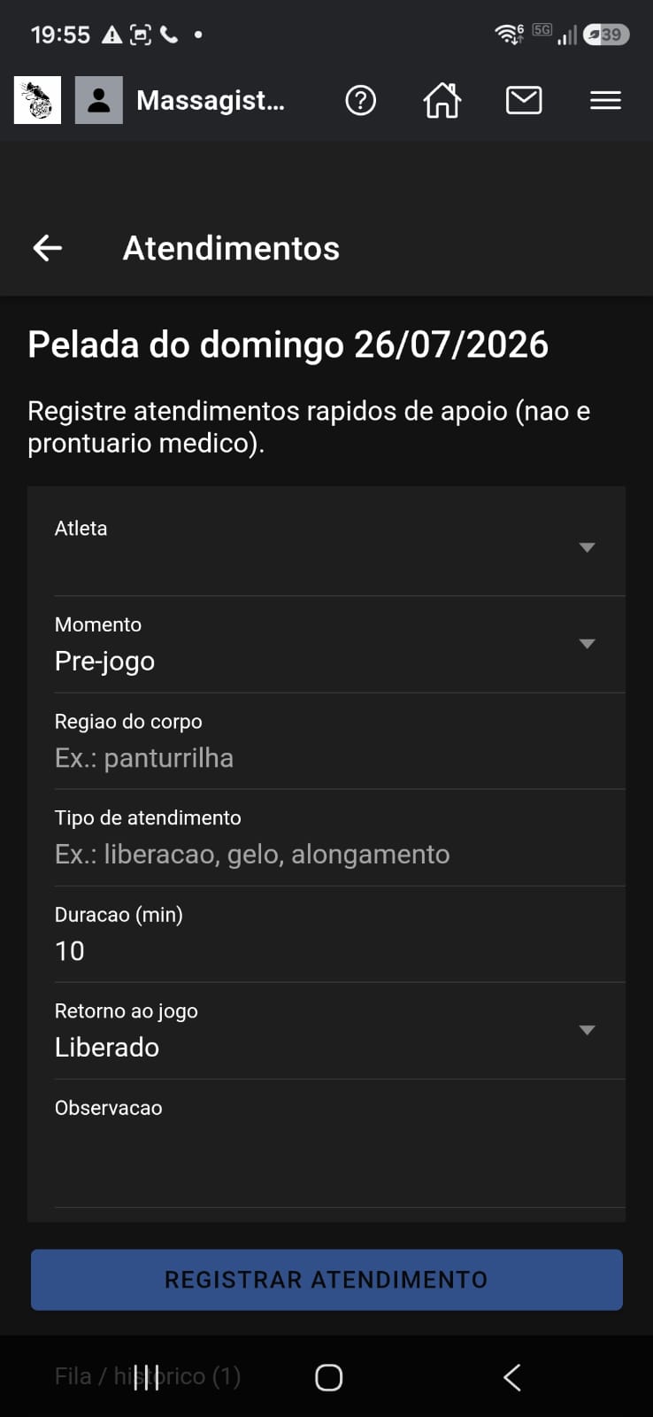 Massagista: registro de atendimento