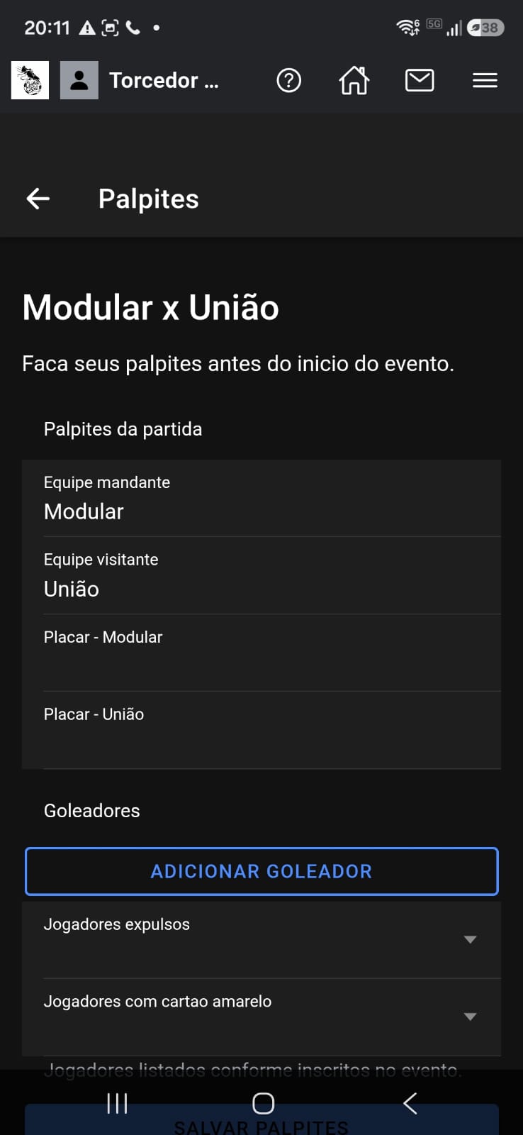 Palpites do evento