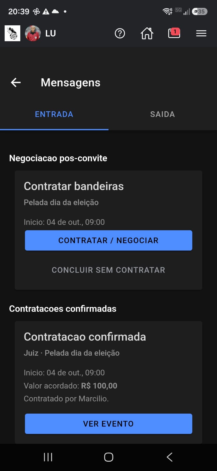 Contratação de auxiliares: bandeirinhas