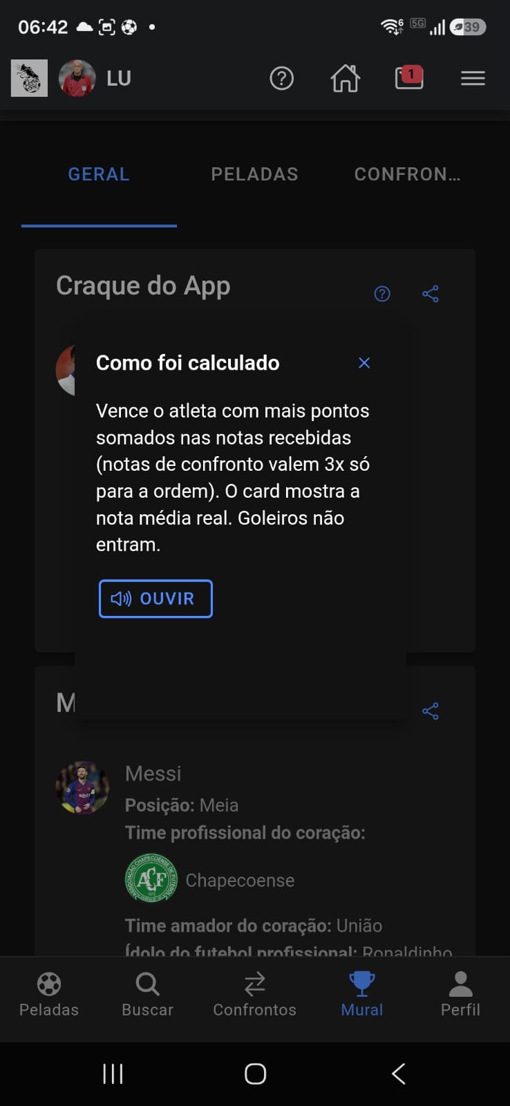 Mural do evento de confronto: balão ? do Craque