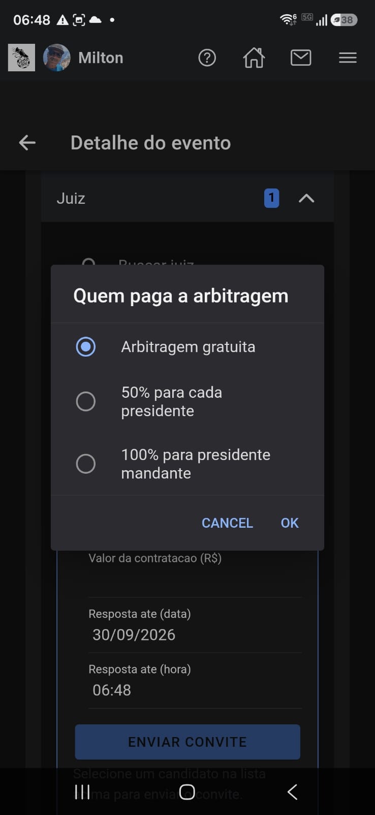 Contratação do árbitro no confronto com a forma de pagamento