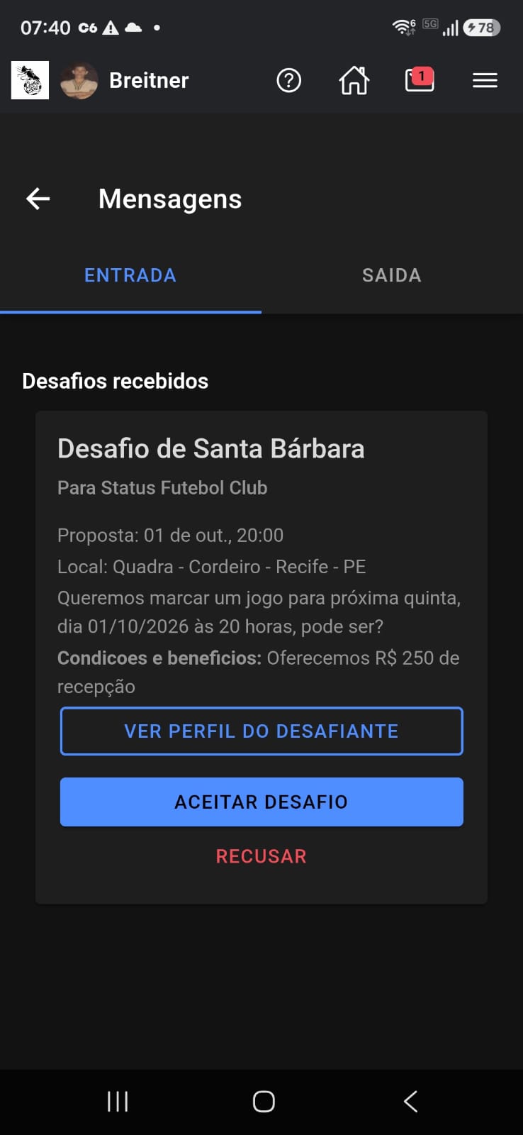 Aviso de desafio ou remarcação