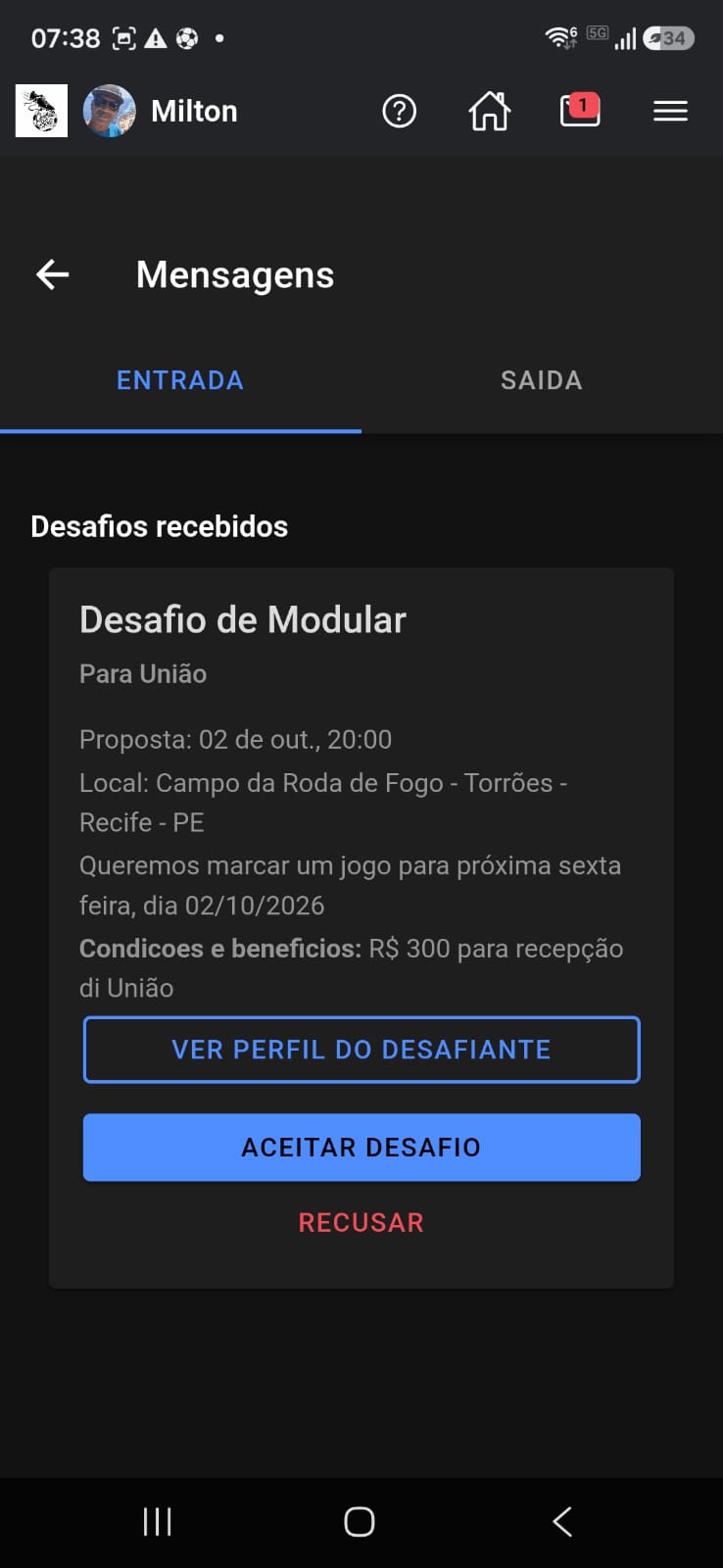 Desafio recebido na caixa de entrada