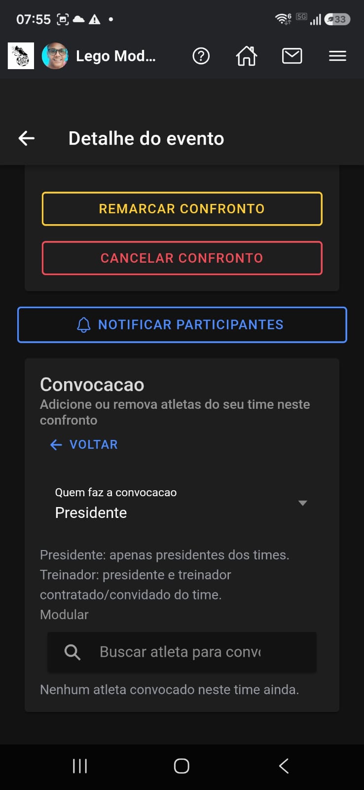 Detalhe do confronto: card de Convocação
