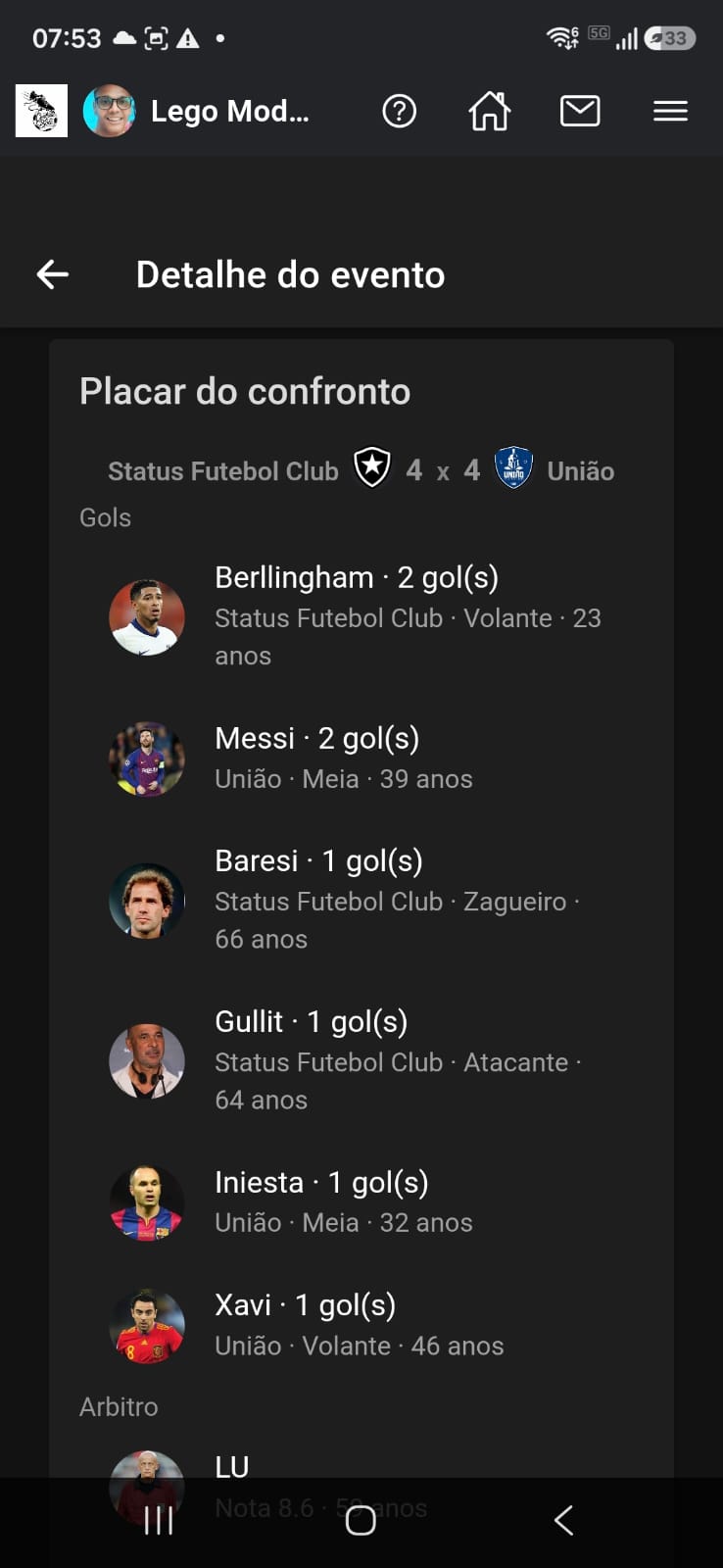 Detalhe do confronto: placar vindo da súmula