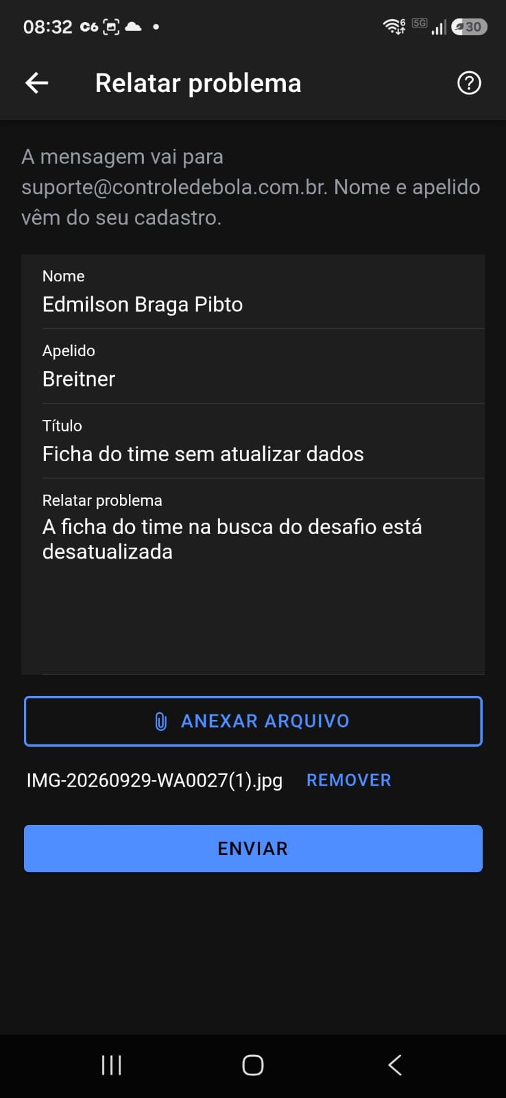 Relatar problema com imagem anexada